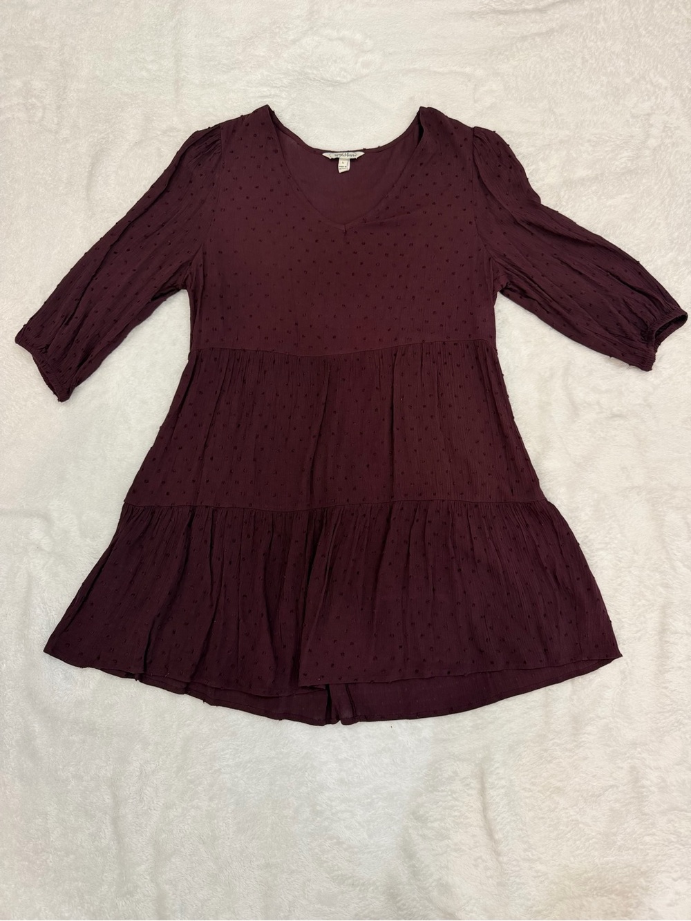 Women’s V-Neck Tiered Dress - Deep Plum